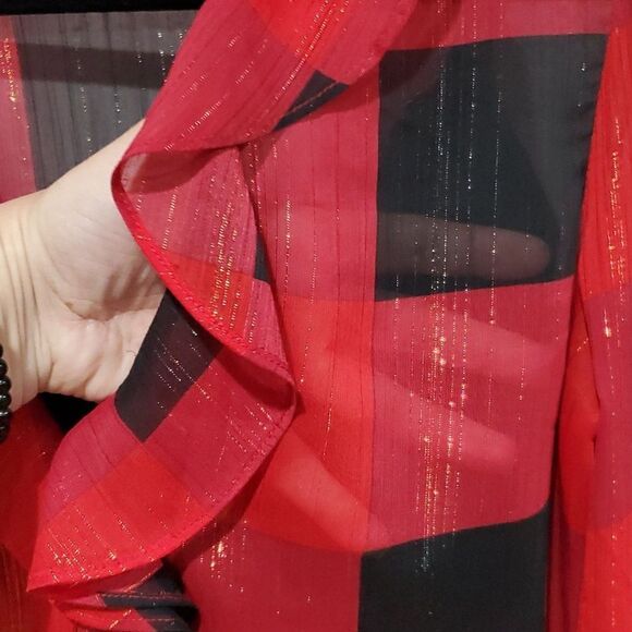 INC Sheer Peplem Blouse w/Gold Metallic & Bell Sleeves with Free Bralette - Picture 4 of 15